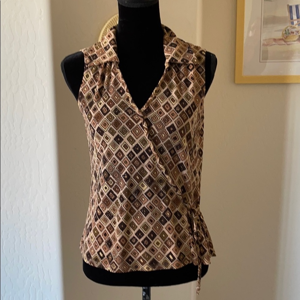 Nicola Wrap Look Retro Pattern Sparkle Top Sz M